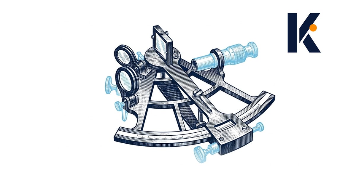 Sextant en laiton vu de trois quarts, arc gradué et bras d'index visibles - gravure naturaliste 19e.