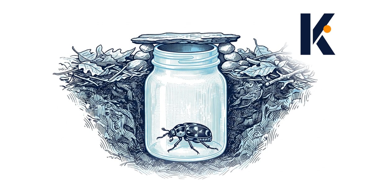 Piège à fosse à insectes - un pot de verre enfoncé dans le sol forestier avec un insecte capturé.