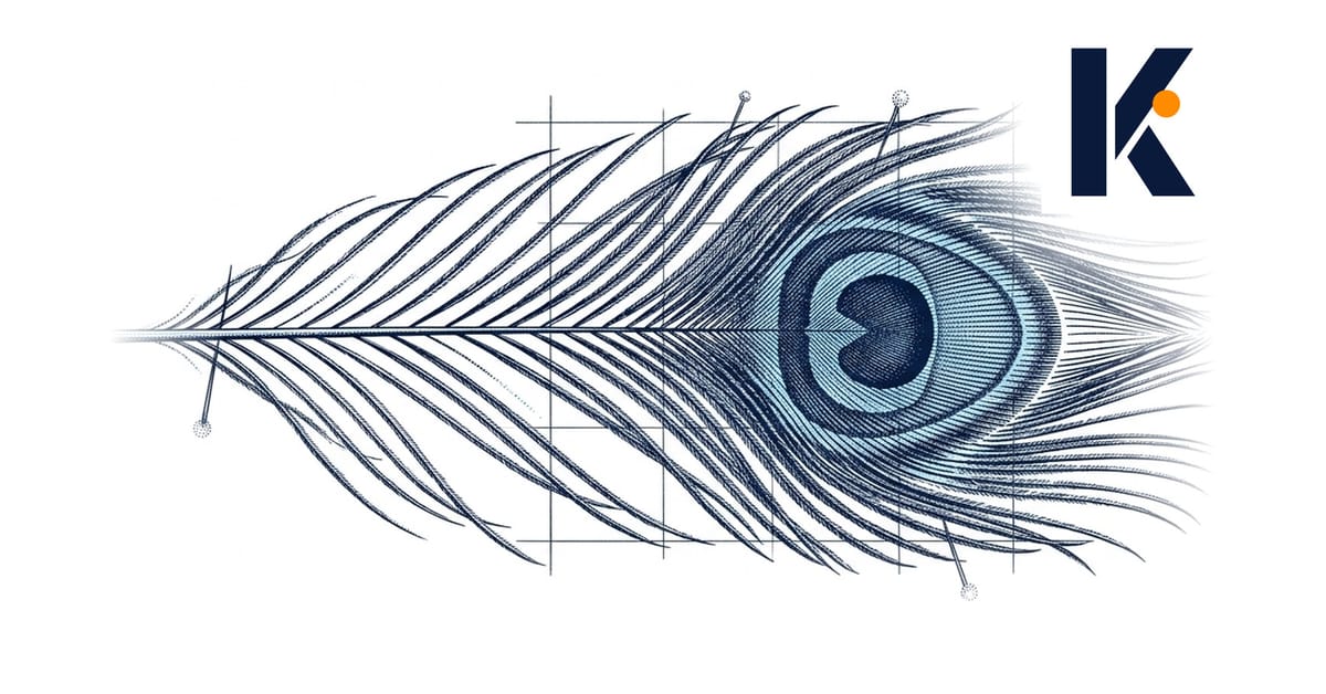 Une plume de paon épinglée comme un spécimen d'étude, son ocelle distinctif détaillé sur une grille d'identification.