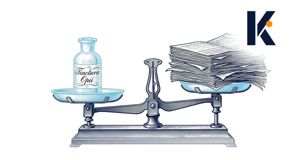 Balance victorienne : vial de verre contre pile de livres de compte - gravure scientifique sur table acajou.