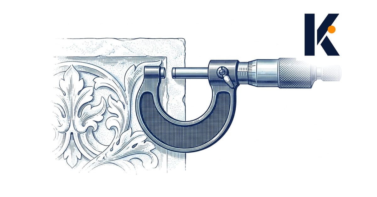 Micromètre en laiton mesurant la profondeur d'un relief sculpté sur pierre blanche - gravure d'instrument scientifique 19e.
