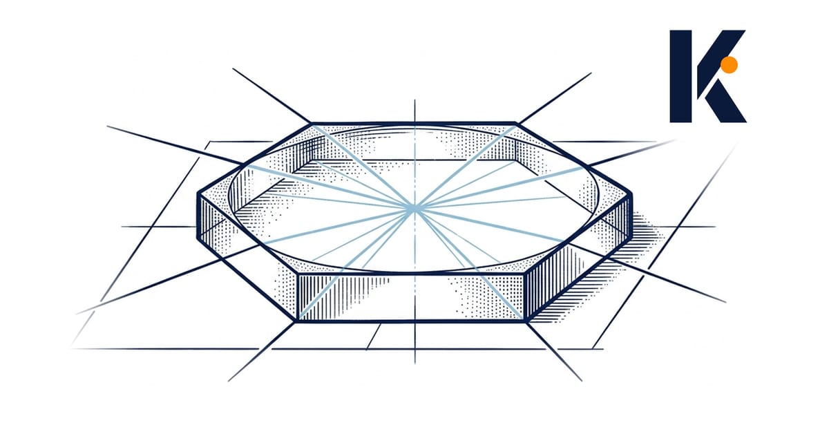 Lentille hexagonale, six rayons lumineux convergeant en un point central - diagramme optique sur papier.