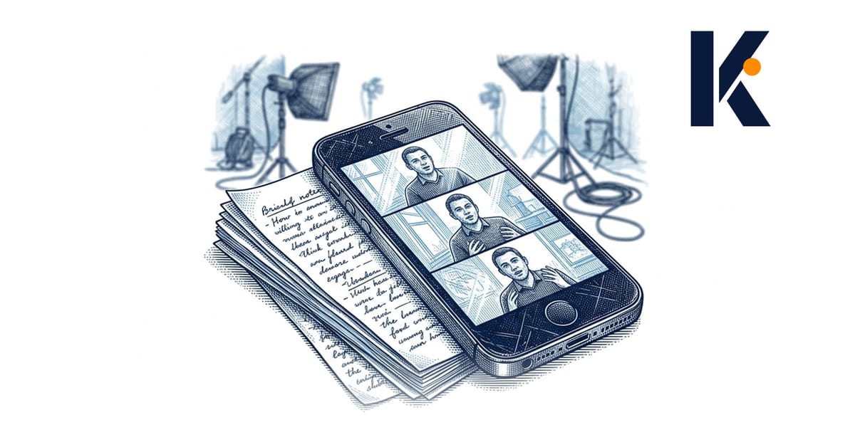 Un iPhone contre des notes de brief manuscrites sous la lumière naturelle, matériel de studio flou en arrière-plan.