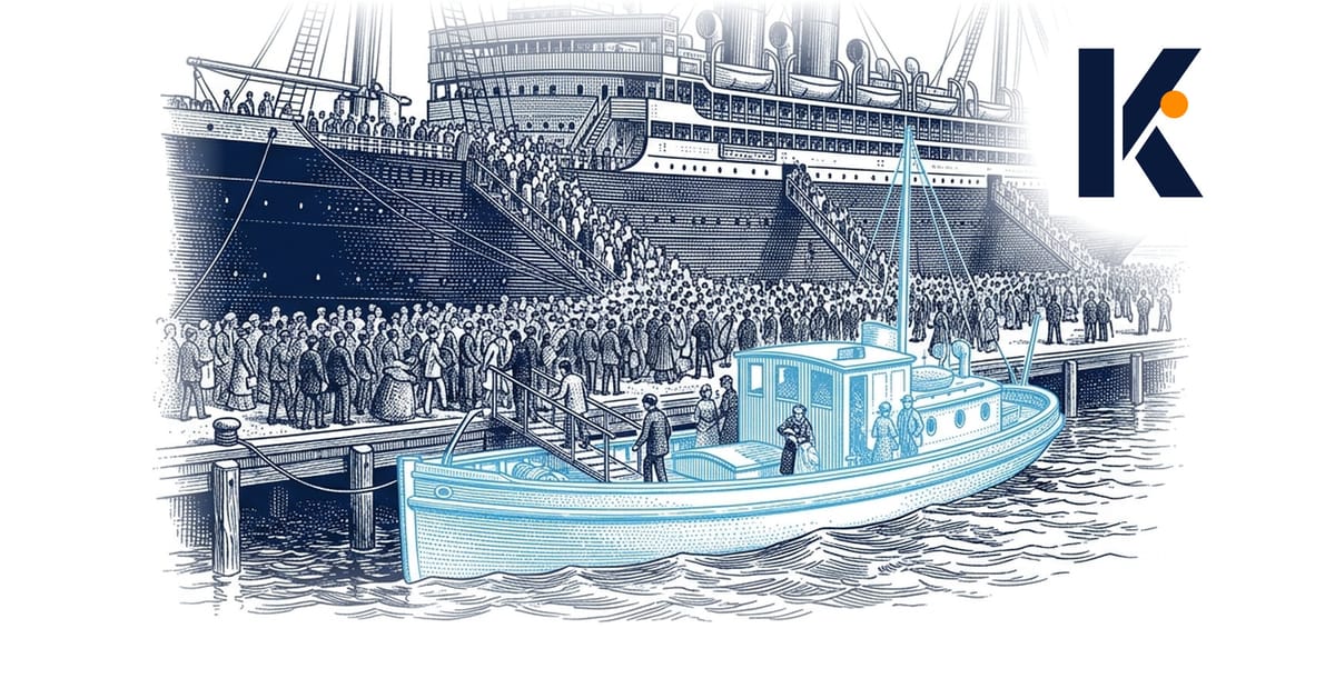 Deux navires de tailles inégales dans un port - la taille du navire détermine le flux de retour, illustrant la loi de double 
