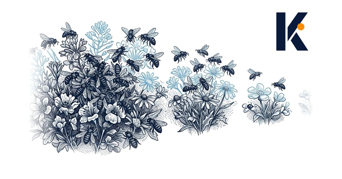 Essaim d'abeilles butinant en proportion de la taille de chaque parcelle de fleurs, indépendamment de leur couleur - étude de