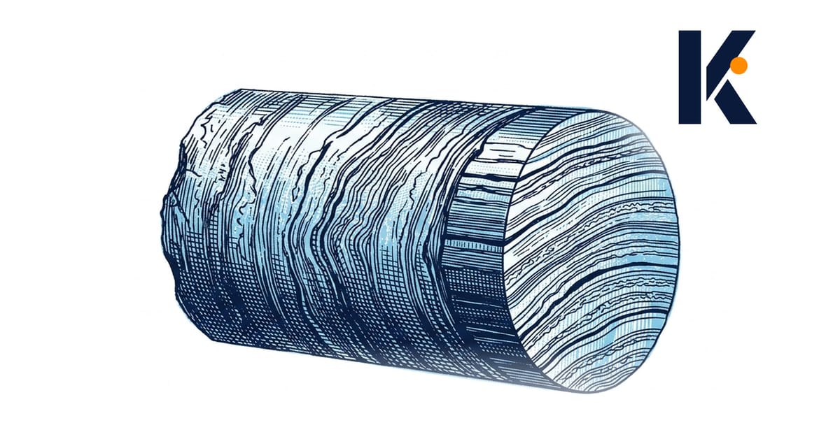 Carotte géologique en coupe transversale, strates de sédiments accumulés sur des siècles - gravure naturaliste 19e.
