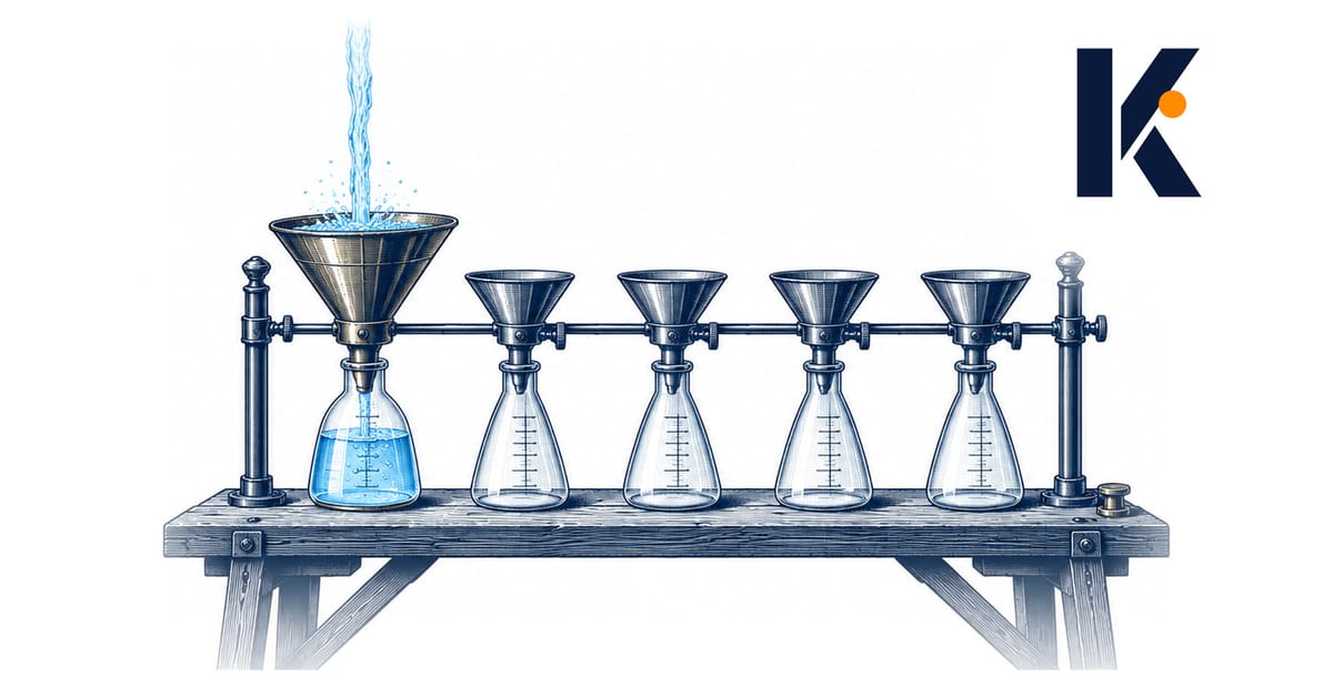 Pluviomètre en laiton recevant tout le filet d'eau, quatre entonnoirs voisins restant à sec - gravure naturaliste 19e.