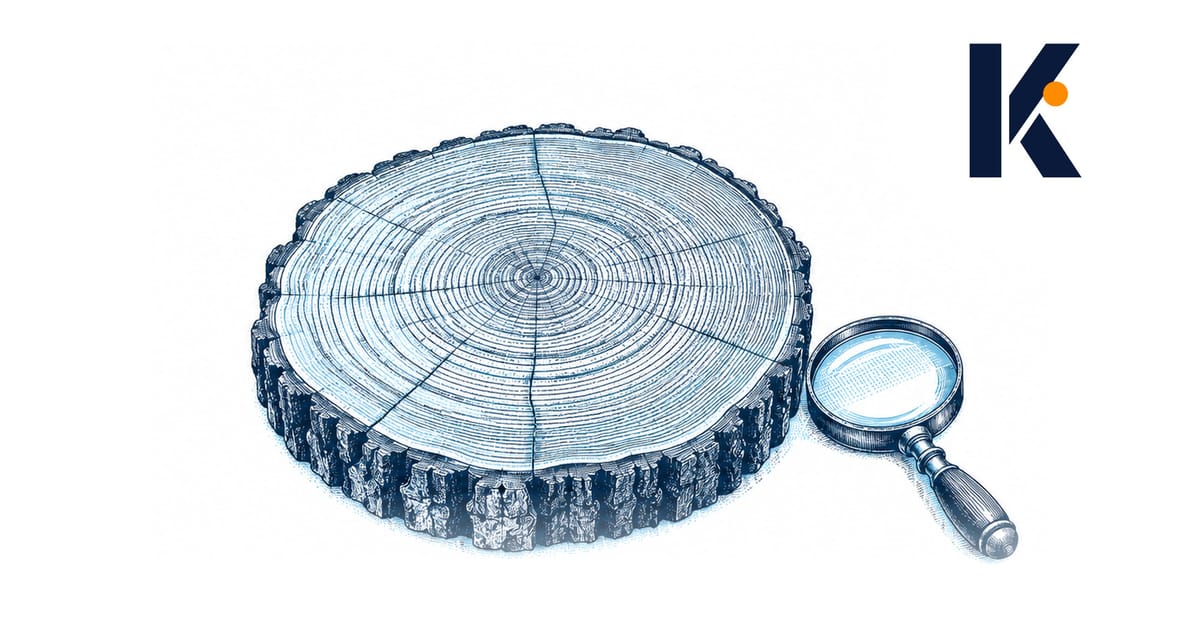 Coupe polie d'un tronc de chêne aux cernes annuels concentriques et resserrés - gravure naturaliste 19e.