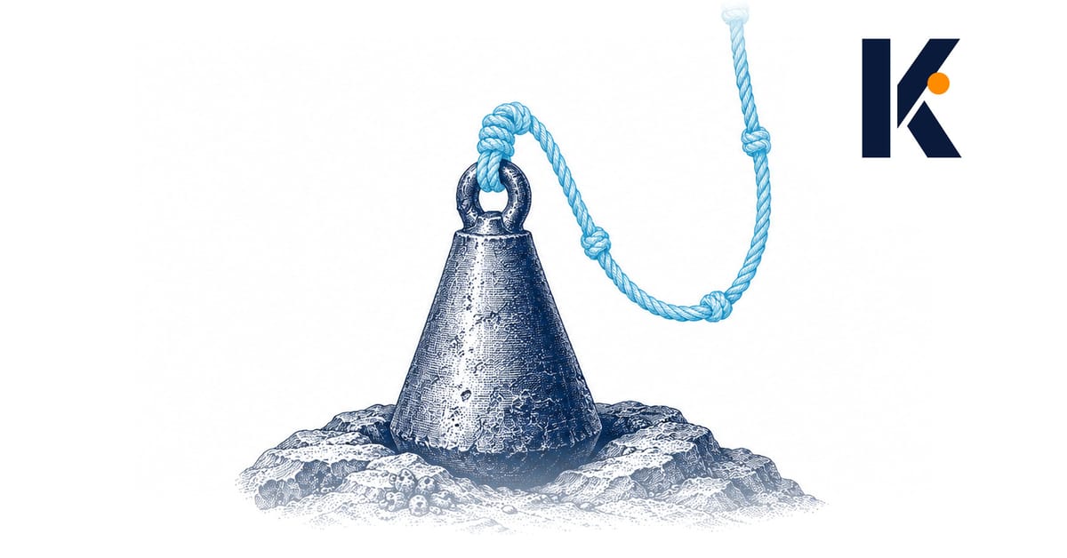 Plomb de sonde du 19e siècle et sa ligne de chanvre à nœuds gradués, posé sur un ressaut rocheux - gravure naturaliste.