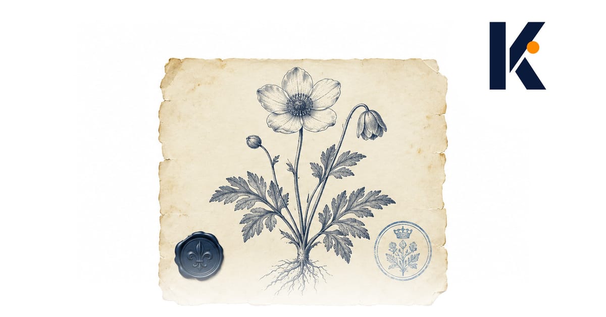 Planche d'herbier 19e : une plante pressée sous un sceau de cire et un tampon d'institution botanique.